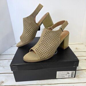 Alexis Bendel Tan Perforated Open-Toe Heeled Sandals Womens Size 9